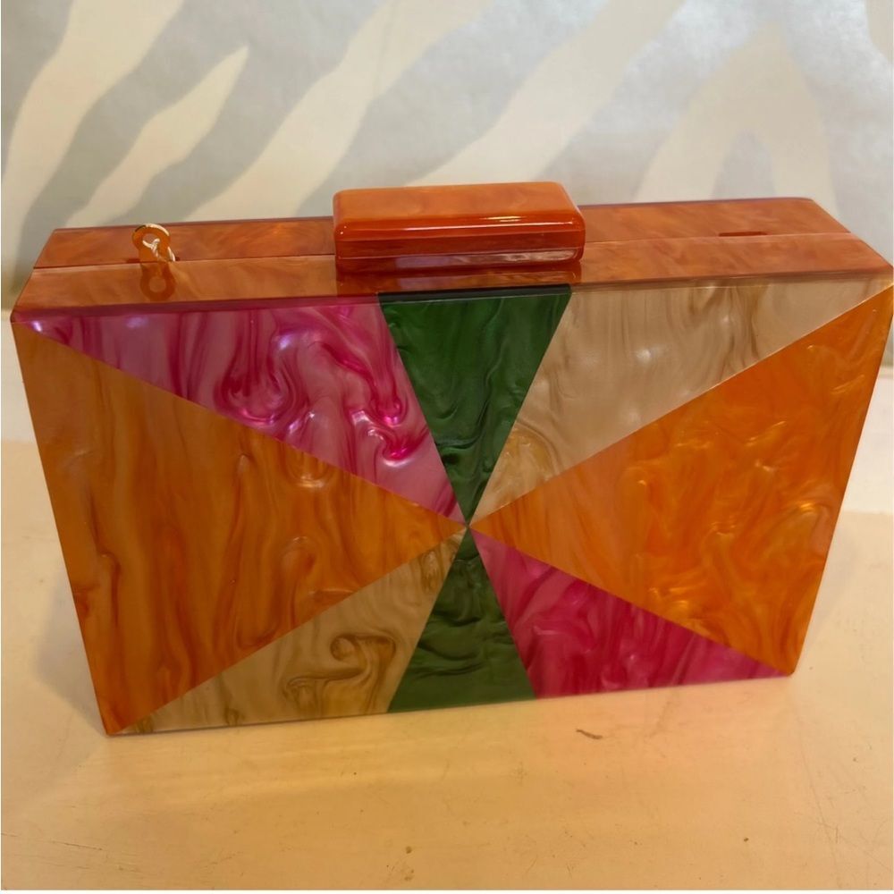 MULTI COLOR ACRYLIC EVENING COCKTAIL CLUTCH PURSE - Picture 2 of 3